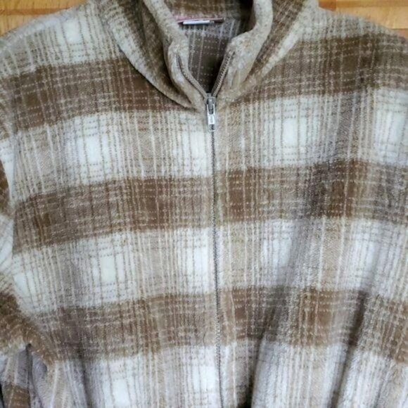 Jaclyn Smith Cinched Soft Brown Plaid Fully Zippered Fleece Sz. S?(2X) Jacket - Picture 9 of 11